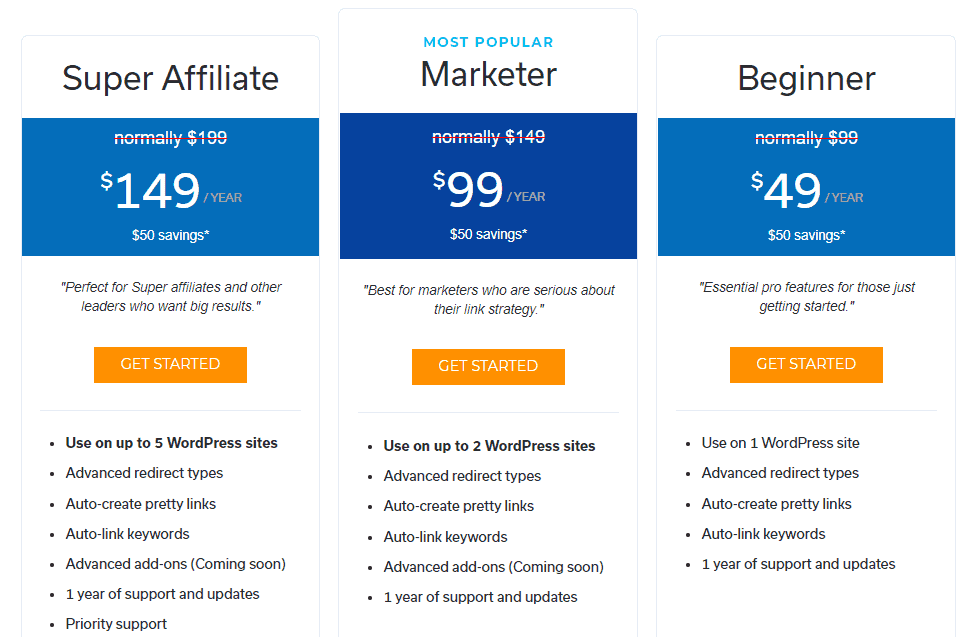 pretty links pricing