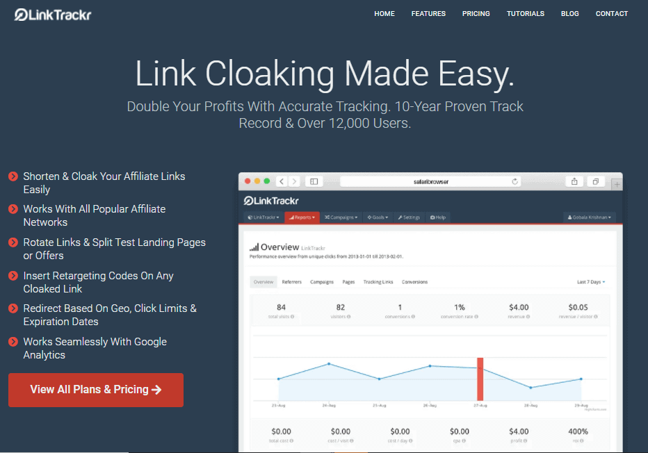 licktrackr dashboard (link tracking software)