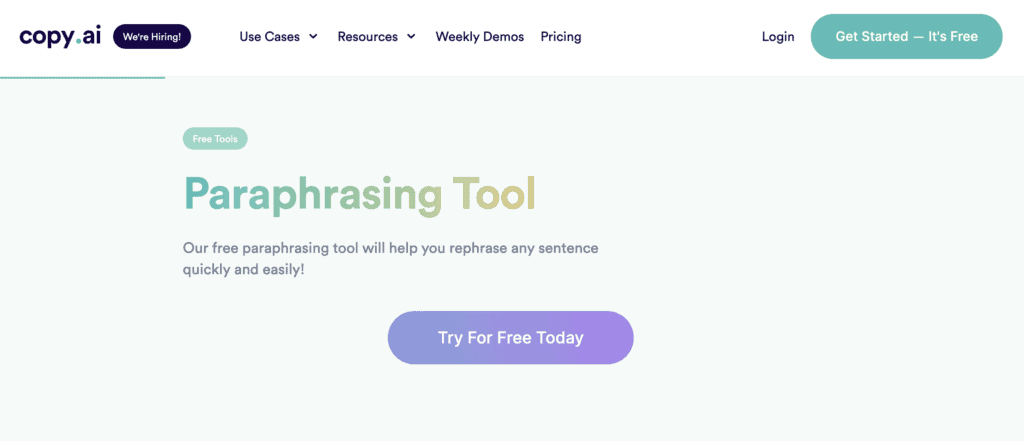 copy.ai paraphrasing tool