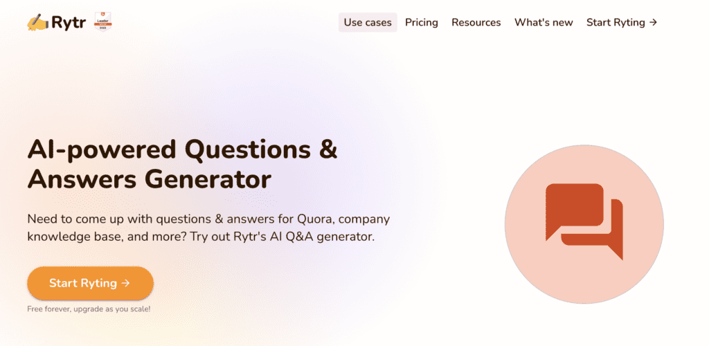 rytr AI question and answer generator