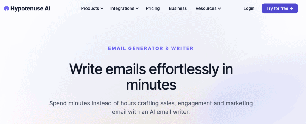 Hypotenuse AI email writing tool generator