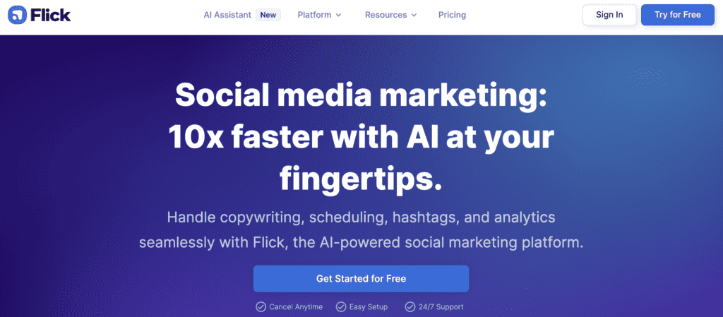 Flick AI social media marketing platform